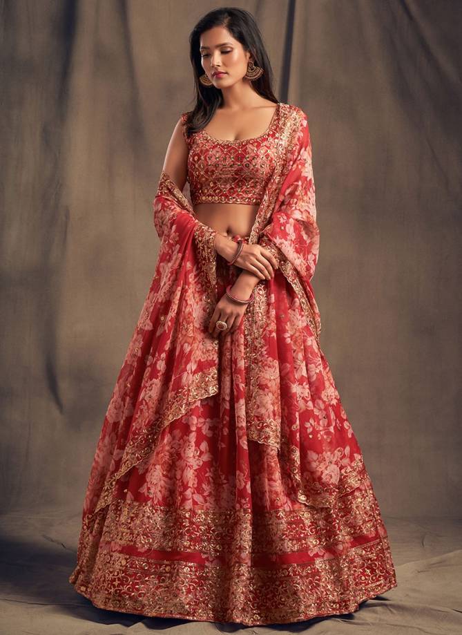 Floral 2 Exclusive Wedding Wear Designer Organza Sequene Zari Embroidery Work Lahenga Choli